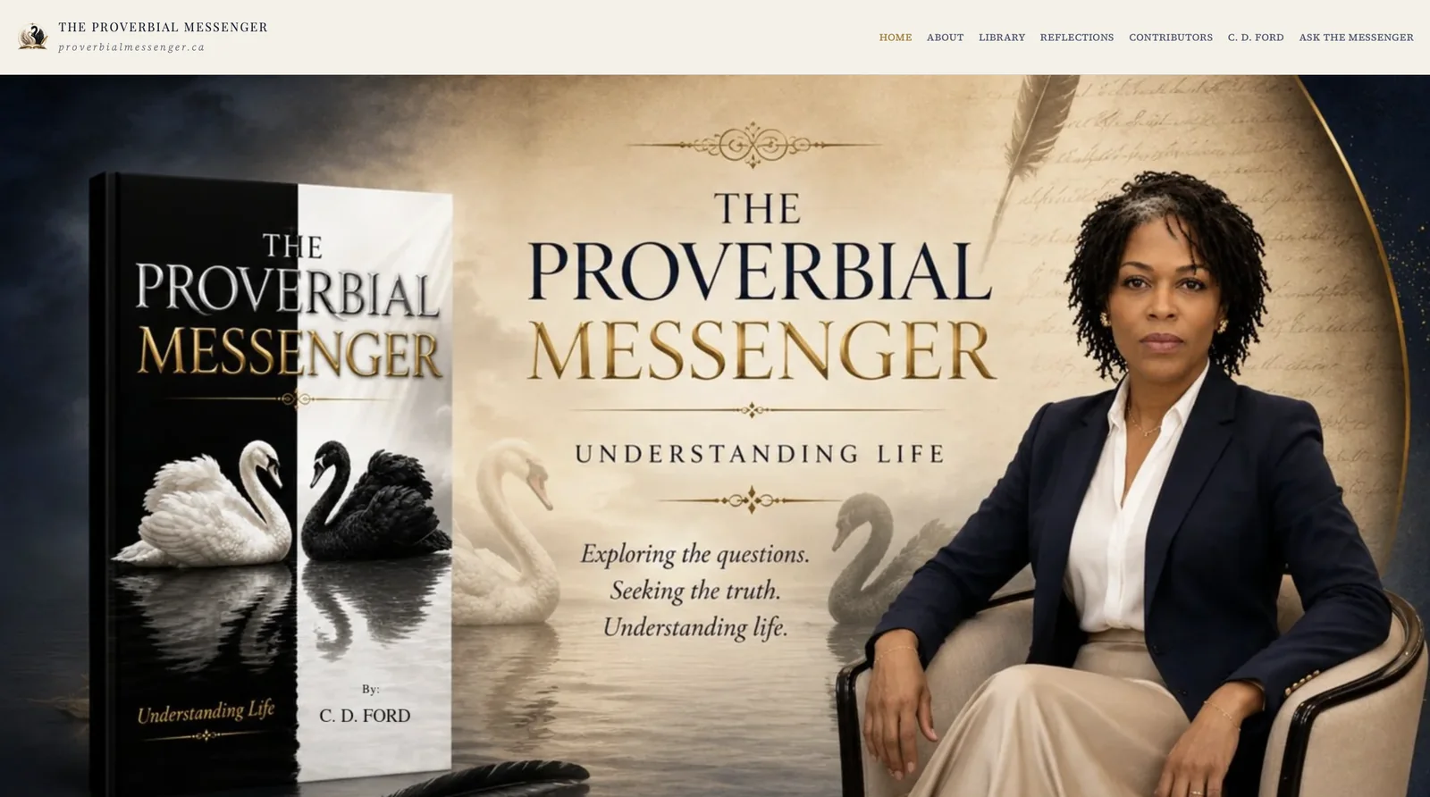 The Proverbial Messenger homepage with the Understanding Life book cover and a portrait of C. D. Ford